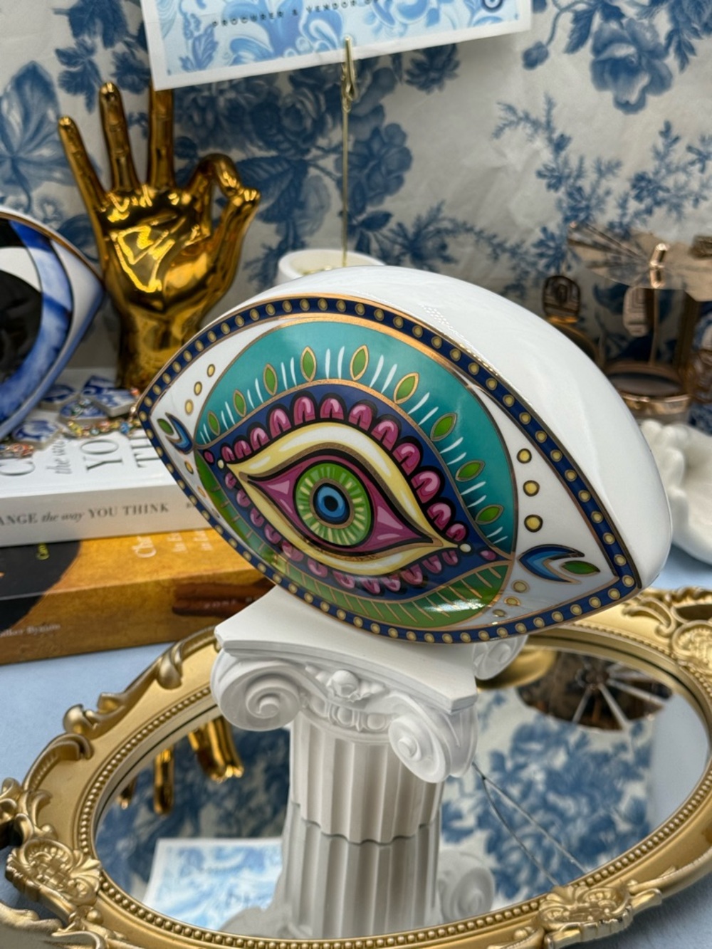🆕 THE PROCURESS COLLECTION 🧿 All-Seeing Eye Paperweight - Vibrant Teal & Gold - Picture 14 of 15